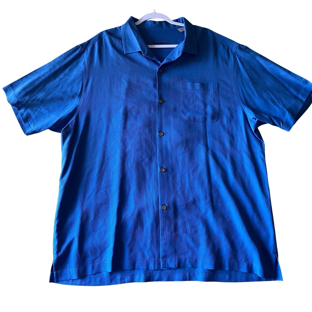 Tommy Bahama Mens XXL Blue Silk Golf Match Embroidered Camp‎ Shirt Original Fit